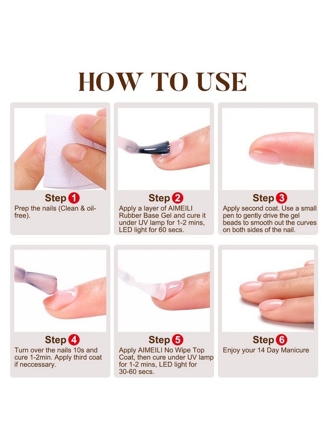 AIMEILI Clear Rubber Base Gel For Nails, Soak Off U V LED Hema Free Clear Sheer Gel Nail Polish, 4 in 1 Nail Strengthen/Enhance/Base Coat/Color Gel Polish 10ml - Image 5