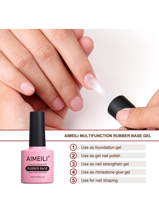 AIMEILI Clear Rubber Base Gel For Nails, Soak Off U V LED Hema Free Clear Sheer Gel Nail Polish, 4 in 1 Nail Strengthen/Enhance/Base Coat/Color Gel Polish 10ml - Image 3