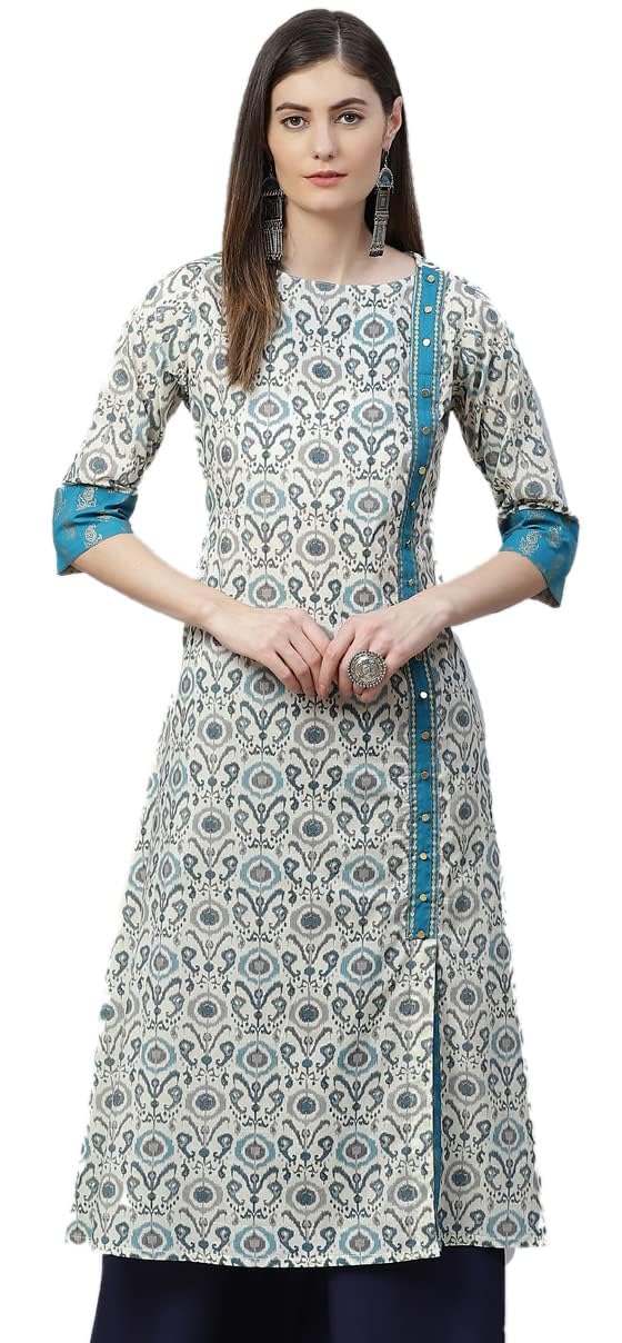 Yash Gallery Women's Cotton Ikat Printed Straight Fit A-Line Kurta for Women (1286YKMULTI_Multi_XX-Large) - Image 1