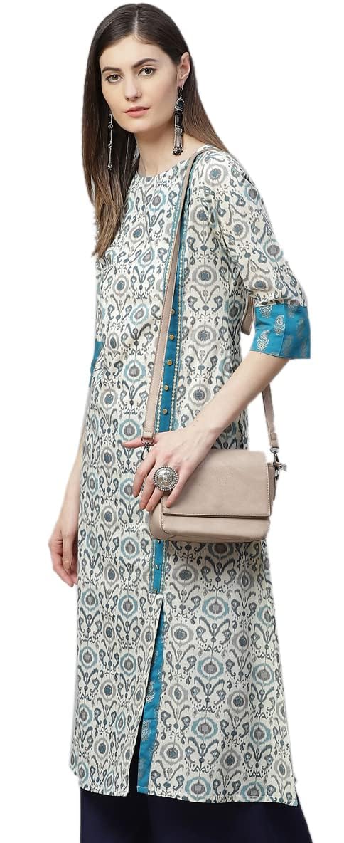 Yash Gallery Women's Cotton Ikat Printed Straight Fit A-Line Kurta for Women (1286YKMULTI_Multi_XX-Large) - Image 2