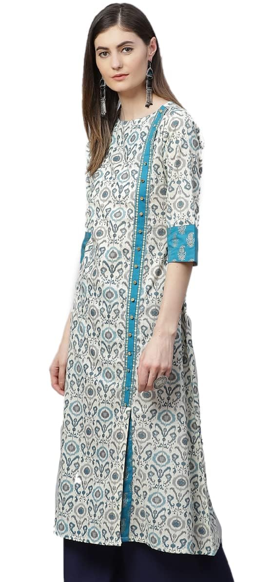 Yash Gallery Women's Cotton Ikat Printed Straight Fit A-Line Kurta for Women (1286YKMULTI_Multi_XX-Large) - Image 3