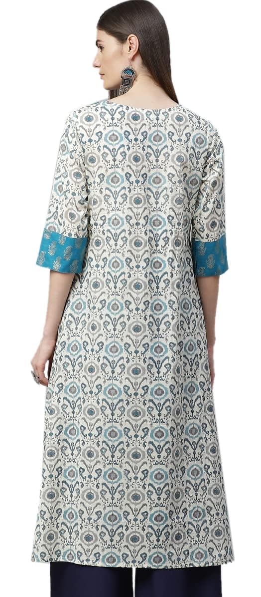 Yash Gallery Women's Cotton Ikat Printed Straight Fit A-Line Kurta for Women (1286YKMULTI_Multi_XX-Large) - Image 4