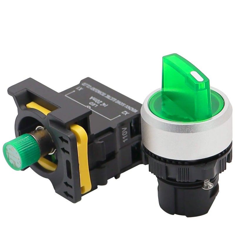 mxuteuk مفتاح اختيار دوار ليد أخضر 110V-220V 22mm 1 NO 2 أوضاع مقاوم للماء IP65 10A 600V LA155-A1-10XD-G - Image 4