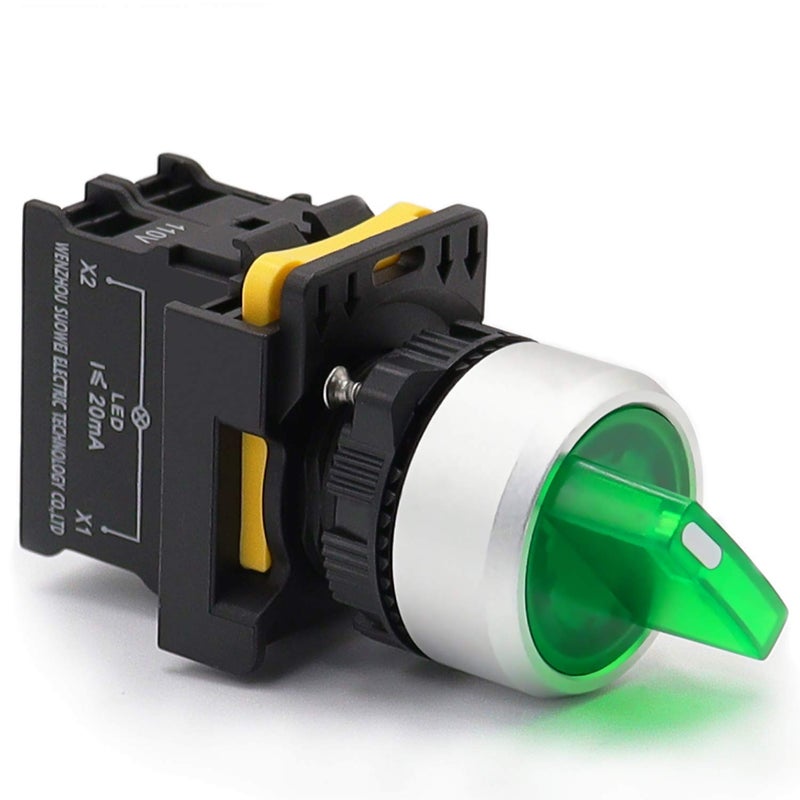 mxuteuk مفتاح اختيار دوار ليد أخضر 110V-220V 22mm 1 NO 2 أوضاع مقاوم للماء IP65 10A 600V LA155-A1-10XD-G - Image 2
