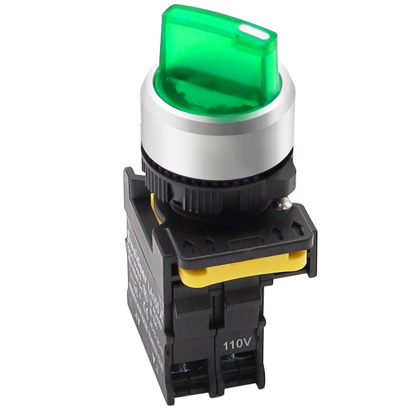 mxuteuk مفتاح اختيار دوار ليد أخضر 110V-220V 22mm 1 NO 2 أوضاع مقاوم للماء IP65 10A 600V LA155-A1-10XD-G - Image 1