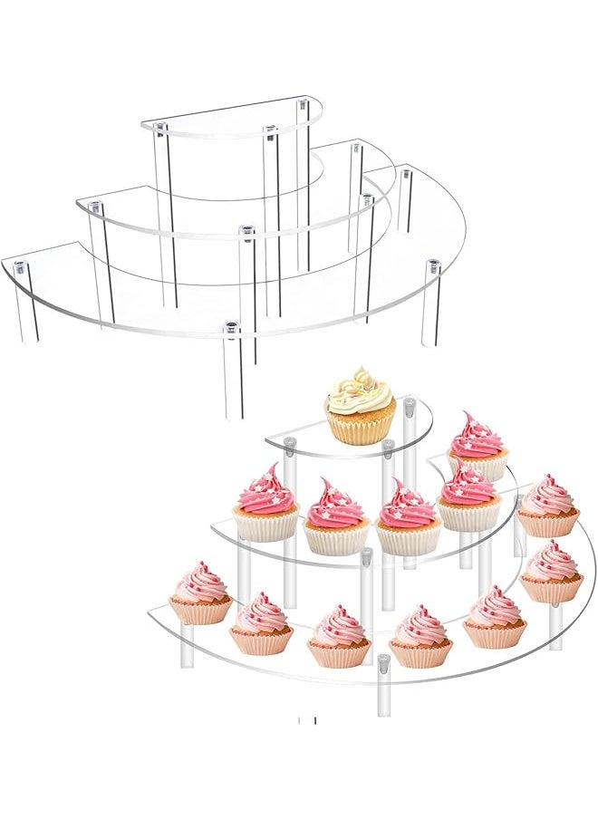 erorex 3 Tier Acrylic Clear Cupcake Stand Risers For Amiibo Funko Pop Figures Food Desserts Holder Half Moon Risers For Display Dessert Table Display Set Perfume Display Stand Ect Clear 2Pcs  - Image 1