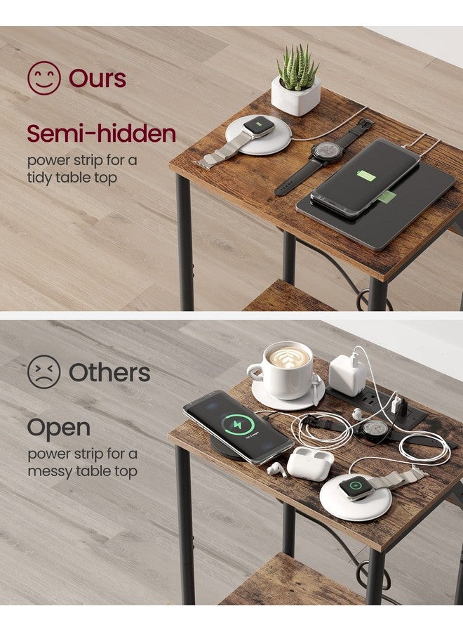 VASAGLE طاولة نهاية فاساجل مع محطة شحن، طاولة جانبية صغيرة لغرفة المعيشة، غرفة النوم، طاولة سرير مع مآخذ ومنافذ USB، طاولة بجانب السرير مع رف تخزين، بني ريفي وأسود - Image 4