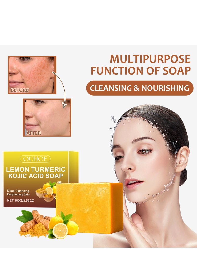 OUHOE - lemon turmeric kojic acid facial soap,deep cleansing,brightening skin,skin lightening,cleansing & nourishing 100g - Image 1