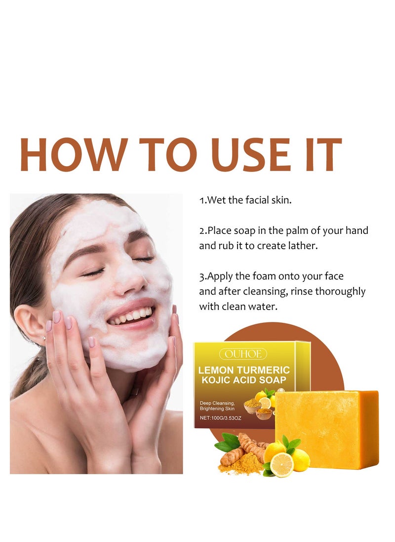 OUHOE - lemon turmeric kojic acid facial soap,deep cleansing,brightening skin,skin lightening,cleansing & nourishing 100g - Image 1