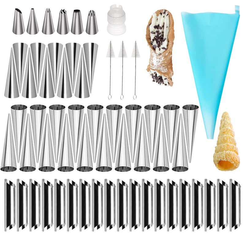 VolksRose 50pcs Cream Horn Mold Cannoli Forms Tubes Kit Stainless Steel 30pcs Cone Shaped and 20pcs Tubular Shaped Baking Molds for Danish Pastry Lady Lock Form Cream Roll Croissant