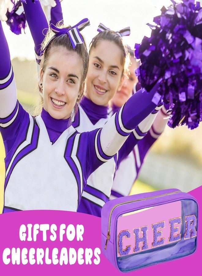 Abbylike Cheer Clear Makeup Letter Bag Cosmetic Zipper Cheers Pouch Chenille Patch Cheerleader Gifts Preppy Cheer Nylon Handmade Toiletry Bags for Women Girls Gifts (Purple,1 Piece) - Image 5