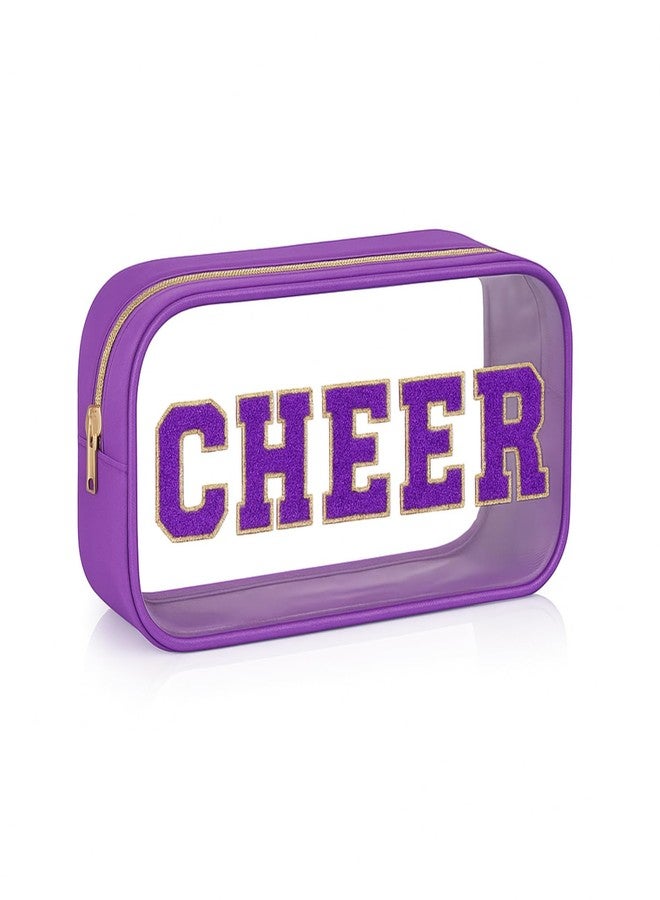 Abbylike Cheer Clear Makeup Letter Bag Cosmetic Zipper Cheers Pouch Chenille Patch Cheerleader Gifts Preppy Cheer Nylon Handmade Toiletry Bags for Women Girls Gifts (Purple,1 Piece) - Image 1