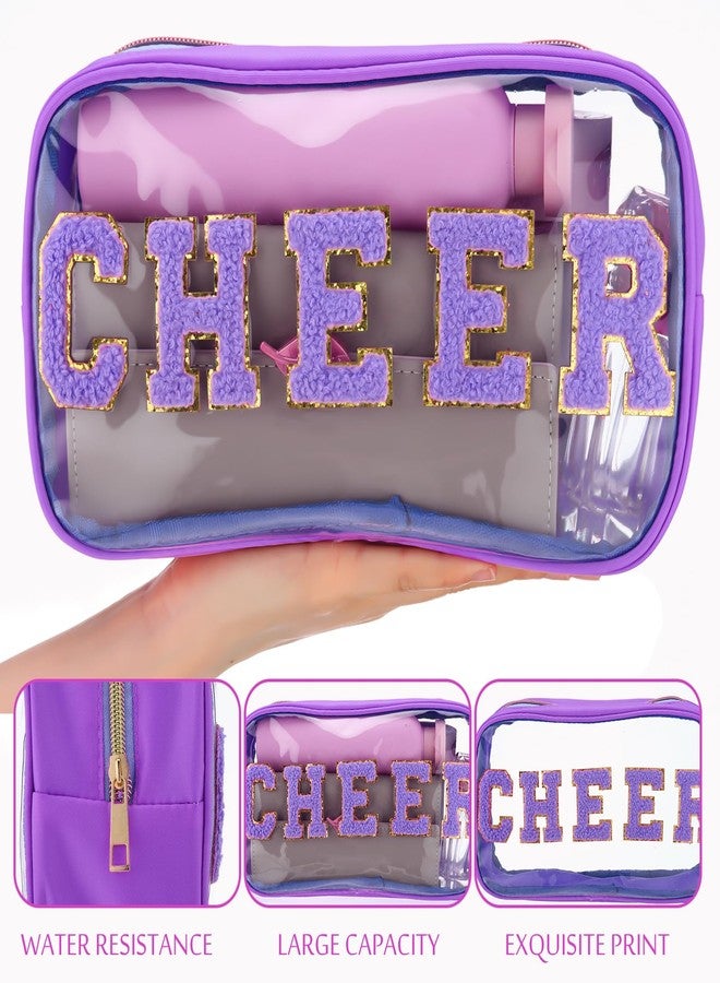 Abbylike Cheer Clear Makeup Letter Bag Cosmetic Zipper Cheers Pouch Chenille Patch Cheerleader Gifts Preppy Cheer Nylon Handmade Toiletry Bags for Women Girls Gifts (Purple,1 Piece) - Image 2