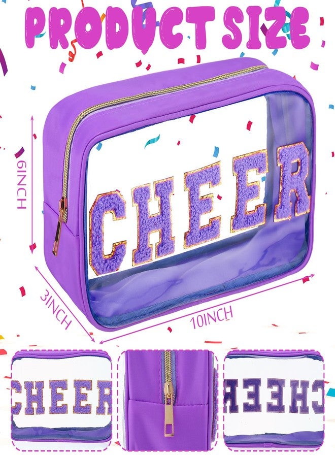 Abbylike Cheer Clear Makeup Letter Bag Cosmetic Zipper Cheers Pouch Chenille Patch Cheerleader Gifts Preppy Cheer Nylon Handmade Toiletry Bags for Women Girls Gifts (Purple,1 Piece) - Image 3