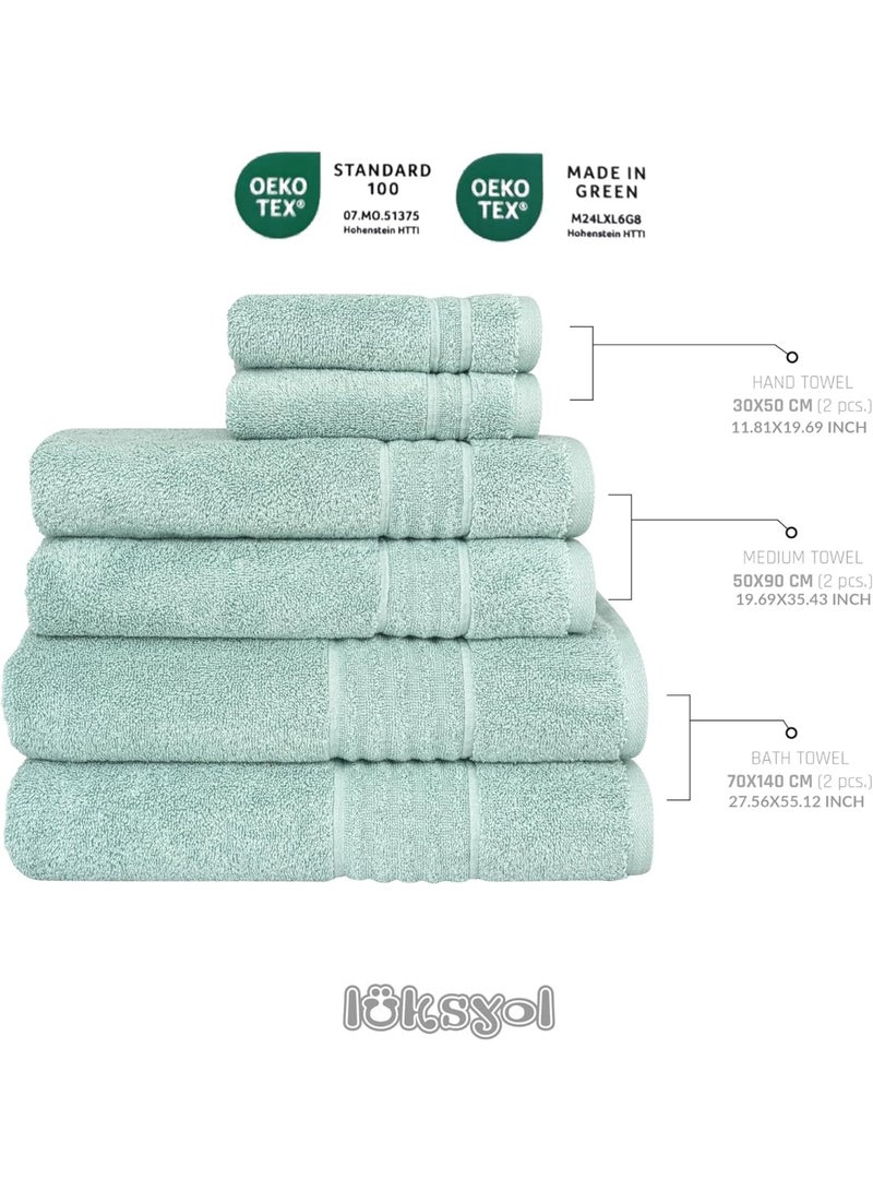 لوكسيول طقم مناشف فاخرة من لوكسيول - 100٪ قطن تركي نقي - وزن 600 GSM - ناعم جداً وذو امتصاص عالي - طقم 6 قطع (2 منشفة حمام 140×70، 2 منشفة يد 50×70، 2 منشفة وجه 50×30) - جودة فندقية فاخرة ومناسبة للمنتجعات - تصميم أنيق وعصري - معتمد من أوكو-تكس (صنع بطريقة مستدامة ومعيار 100) - أخضر زاهي - منشفة مثالية للاستخدام اليومي أو لضيوفك أو للهدايا - ناعمة على البشرة ولا تتلاشى ألوانها مع الغسيل - قابلة للغسل بالغسالة وتدوم طويلاً - فخامة ملموسة في كل مرة تستخدمها فيها - طقم مناشف عملي وأنيق يناسب المنزل أو السفر أو النادي الصحي - مناشف لوكسيول مصممة لتجمع بين الجودة العالية والأناقة - Image 3