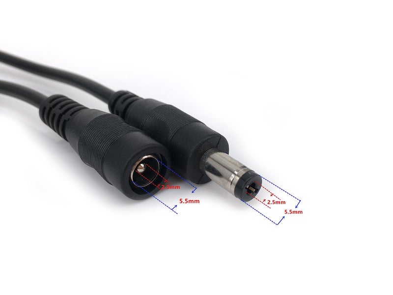 HUALAND 2 Pack 5m Black DC Extension Cable with Male to Female 5.5mm x 2.5mm Connectors, 12V 5.5mm x 2.5mm Barrel Plug - Image 2