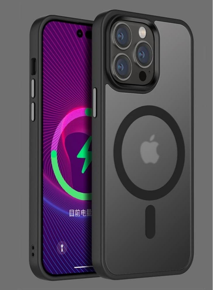 MUNTAQI Case for iPhone 14 Pro Case [MIL-Grade Drop Tested & Compatible with MagSafe] Translucent Matte Back with Metal Keys, Anti-Fingerprint Anti-Scratch 6.1 Inch (Black) - Image 1
