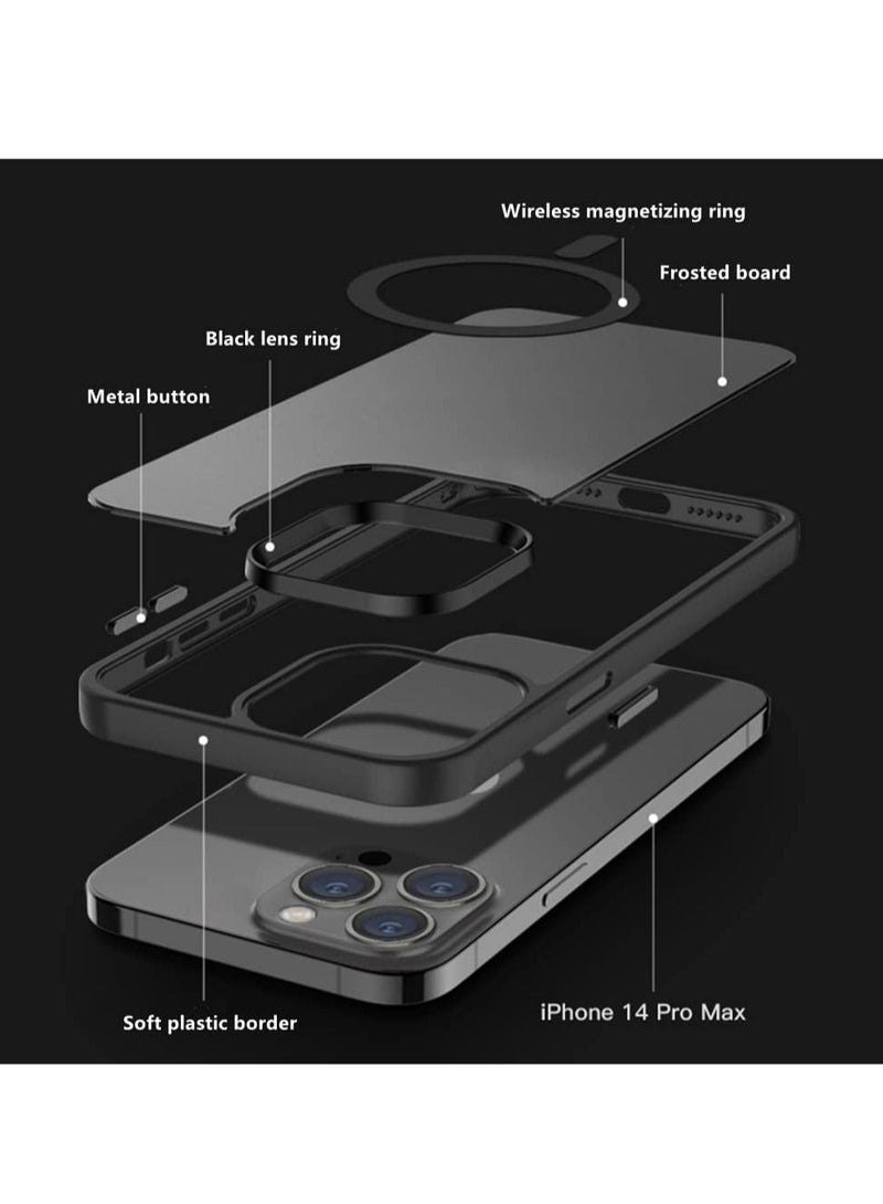 MUNTAQI Case for iPhone 14 Pro Case [MIL-Grade Drop Tested & Compatible with MagSafe] Translucent Matte Back with Metal Keys, Anti-Fingerprint Anti-Scratch 6.1 Inch (Black) - Image 2