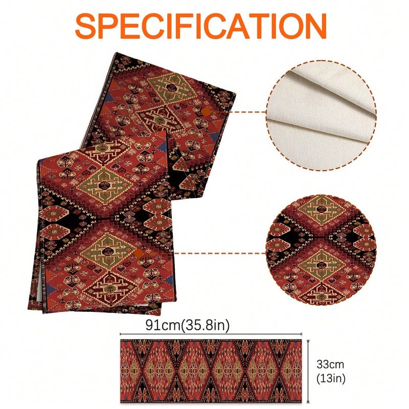 زينه رمضان مفرش طاولة تراثي بنقشة شرقية أنيقة لتزيين الطاولات والمداخل مقاس 33×91 سم - زينه رمضان للمنازل و الحفلات - Image 4