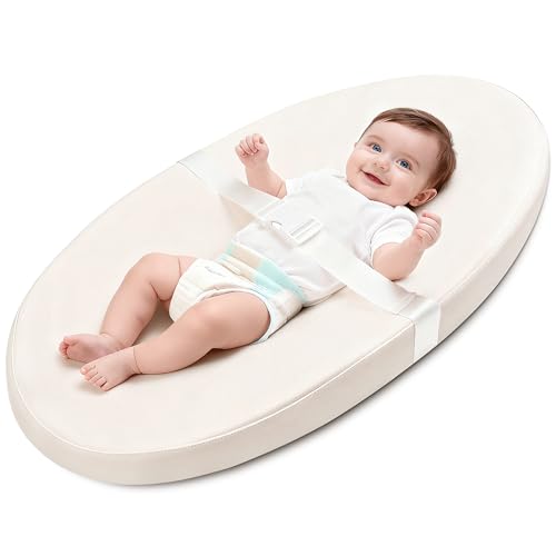 VISFAPAER Baby Diaper Changing Pad, Wipeable Baby Changing Pad for Dresser, Contoured Waterproof Changing Pad with PU Cover, Non-Slip Safety Belt & Bottom, Portable, Lightweight - Image 1