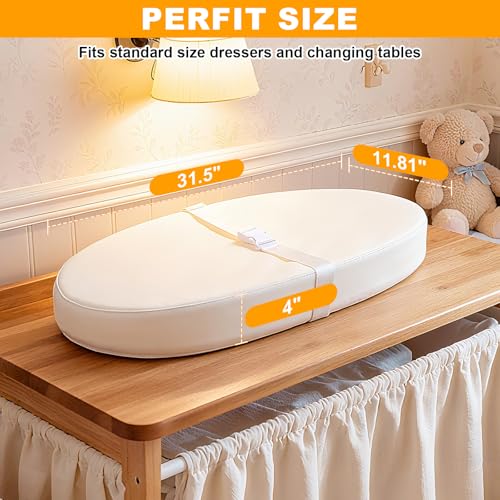 VISFAPAER Baby Diaper Changing Pad, Wipeable Baby Changing Pad for Dresser, Contoured Waterproof Changing Pad with PU Cover, Non-Slip Safety Belt & Bottom, Portable, Lightweight - Image 4