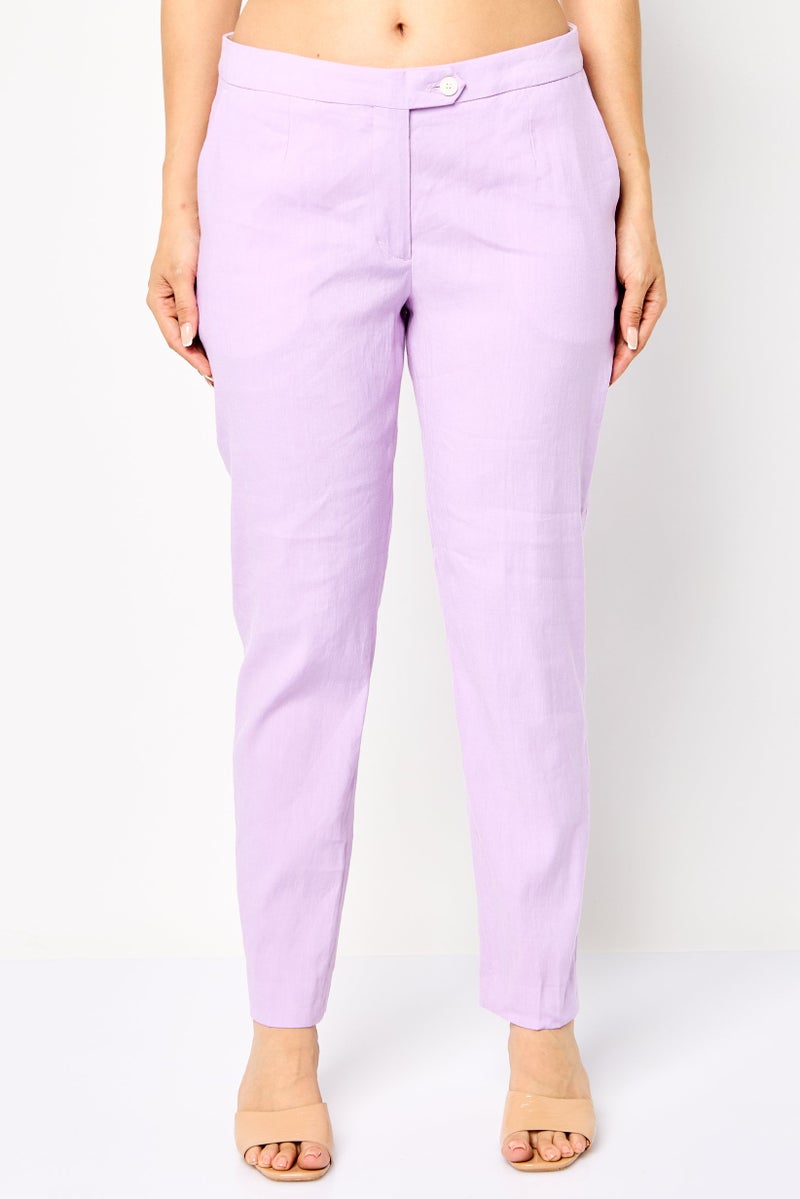 GANT Women Regular Fit Solid Tapered Pants, Purple - Image 1