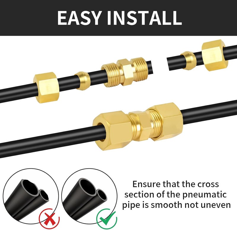 MuHize High Pressure Compression Fitting Kit - 3/16 Inch Tube Union, Brass Compression Connectors for Hydraulic Lines, Pneumatic Systems, Trucks & Trailers (8 Pack) - Image 4