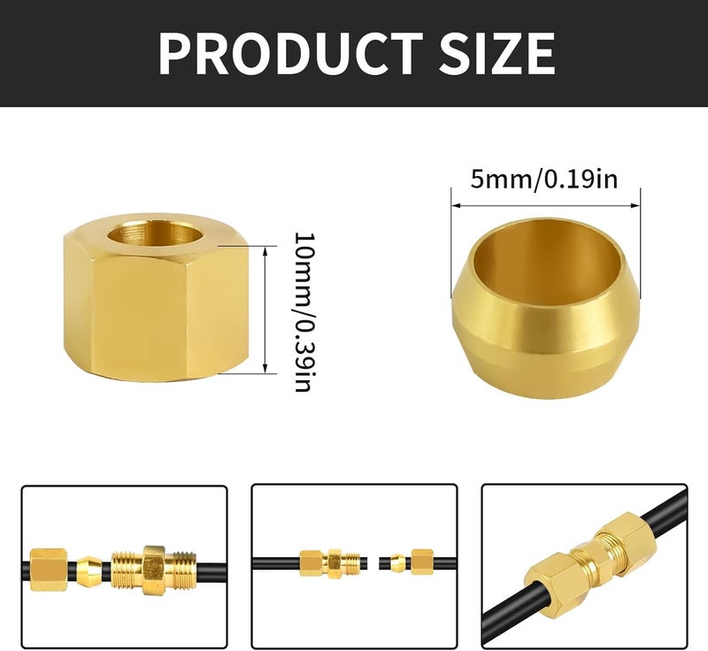 MuHize High Pressure Compression Fitting Kit - 3/16 Inch Tube Union, Brass Compression Connectors for Hydraulic Lines, Pneumatic Systems, Trucks & Trailers (8 Pack) - Image 3
