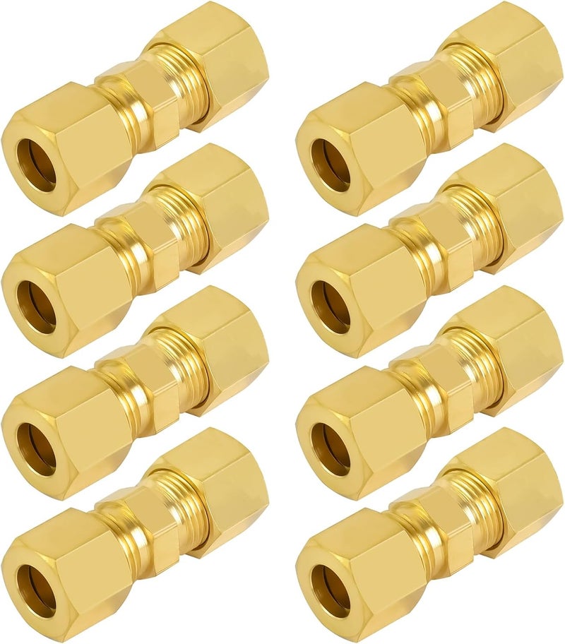 MuHize High Pressure Compression Fitting Kit - 3/16 Inch Tube Union, Brass Compression Connectors for Hydraulic Lines, Pneumatic Systems, Trucks & Trailers (8 Pack) - Image 1