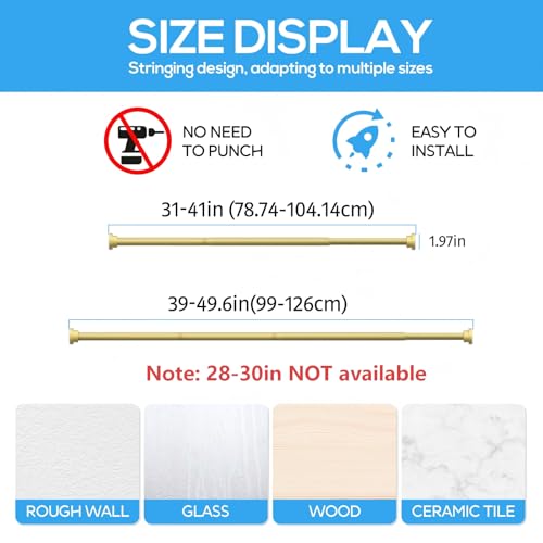 ZipGlo Gold Tension Rod 28-48 Inch 1 Pack Fit 31-48 Inch Area, 7/8 Inch Diameter Spring Loaded Curtain Rods No Drilling Adjustable, Tension Curtain Rod for Windows Doorway Kitchen Closet Bedroom - Image 2