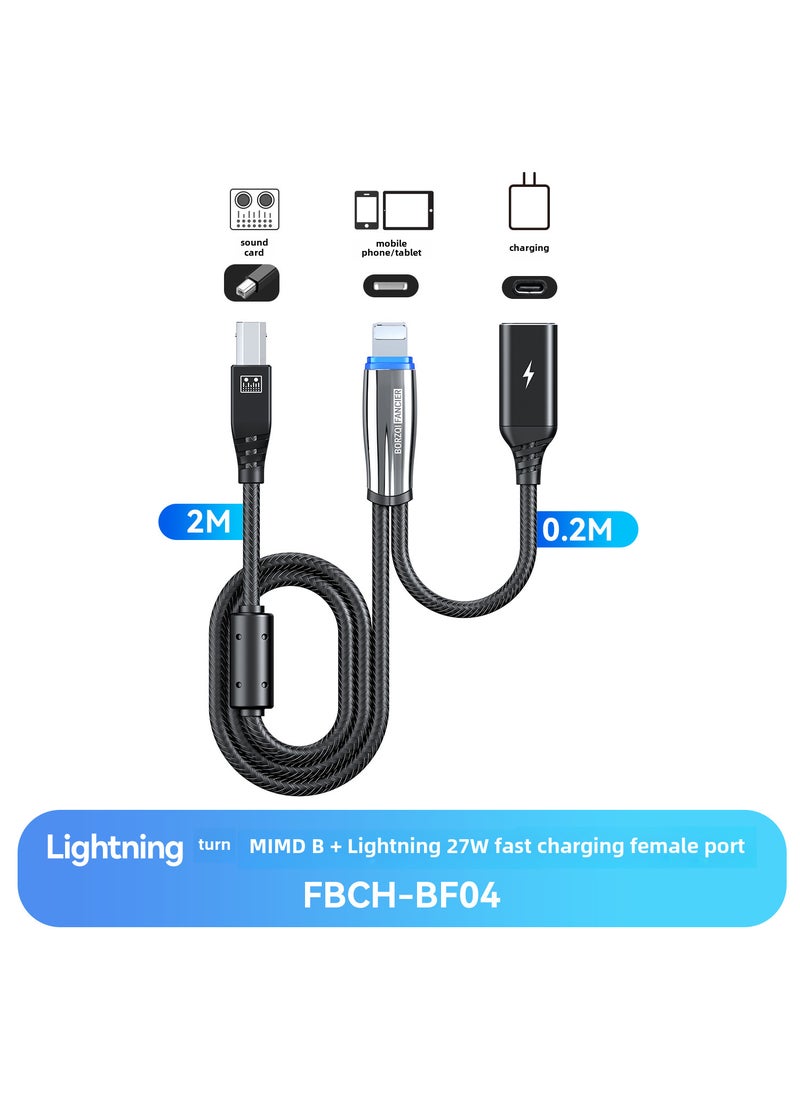 Generic - BORZQI OTG Audio Card Interface for Apple and Android BF04/2 m Lightning to MIMDB male +0.2 m Lightning female PD27W charging (gem orchid) - Image 1