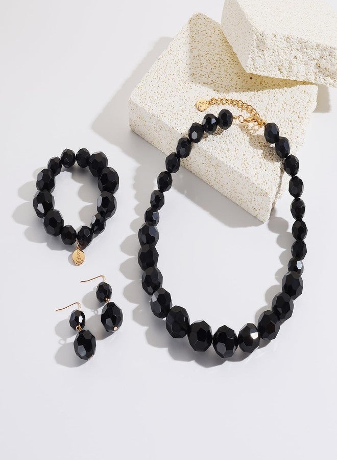 Coiris Chunky Acrylic Beads Strand Necklaces Set Green Statement Geometric Beads Necklace Bracelet Earrings Acrylic African Beaded Necklace for Accessory Jewelry(N0130-Black) - Image 5