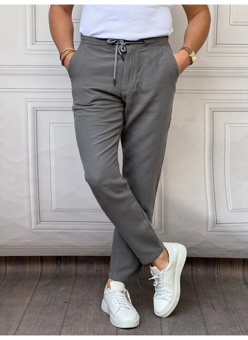 Cool Tarz Cool Style Men's Grey Musli Laced Linen Trousers