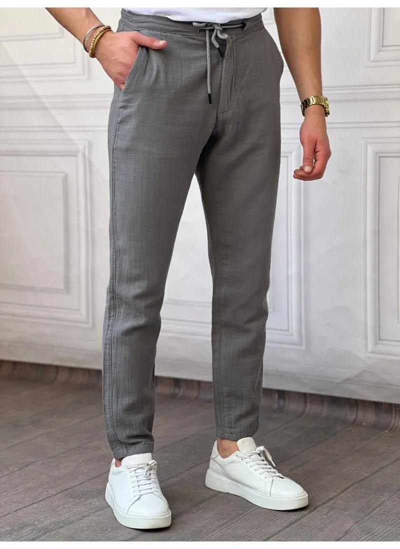 Cool Tarz Cool Style Men's Grey Musli Laced Linen Trousers