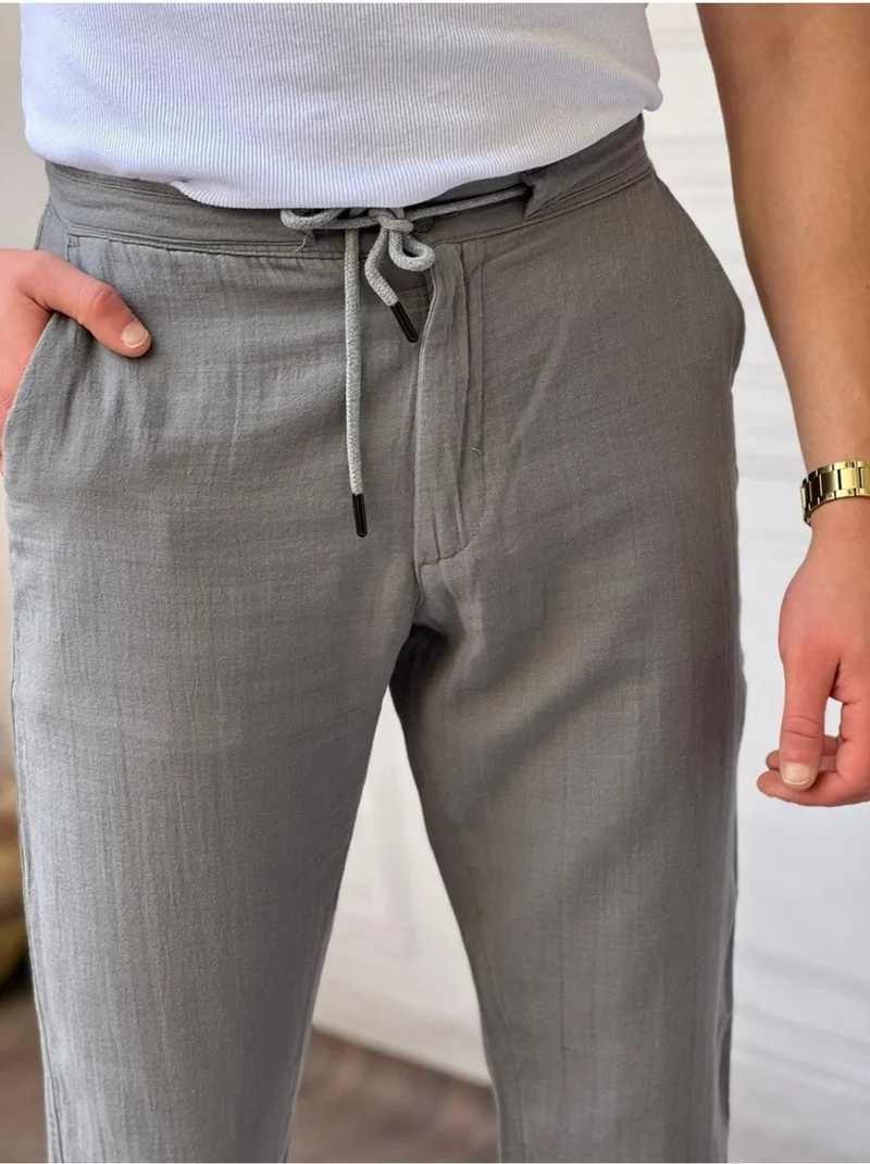 Cool Tarz Cool Style Men's Grey Musli Laced Linen Trousers