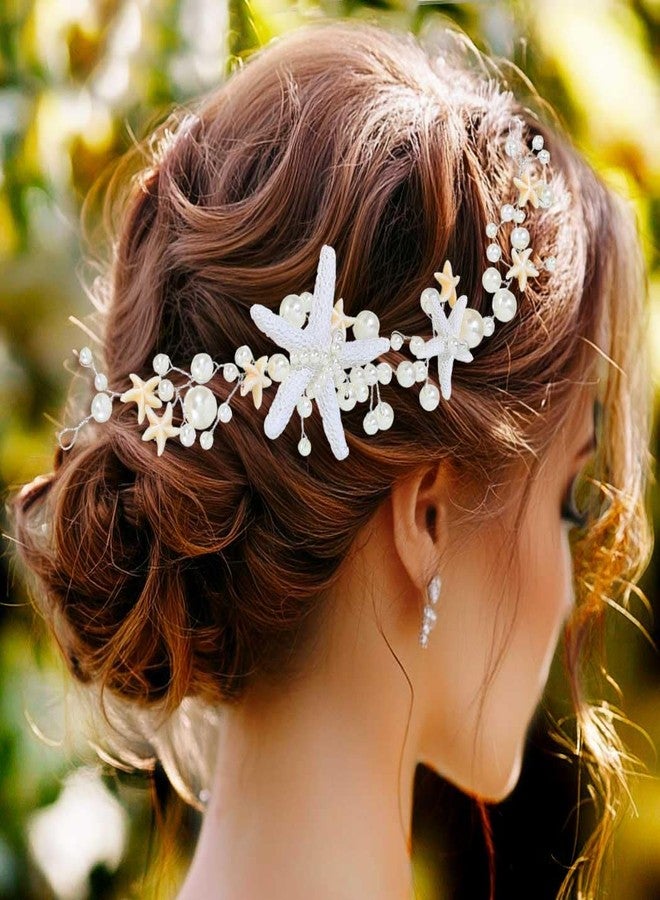 GORAIS Starfish Bride Wedding Hair Vine Silver Pearl Bridal Mermaid Headpiece Beach Hair Accessories Headband for Women and Girls - Image 5