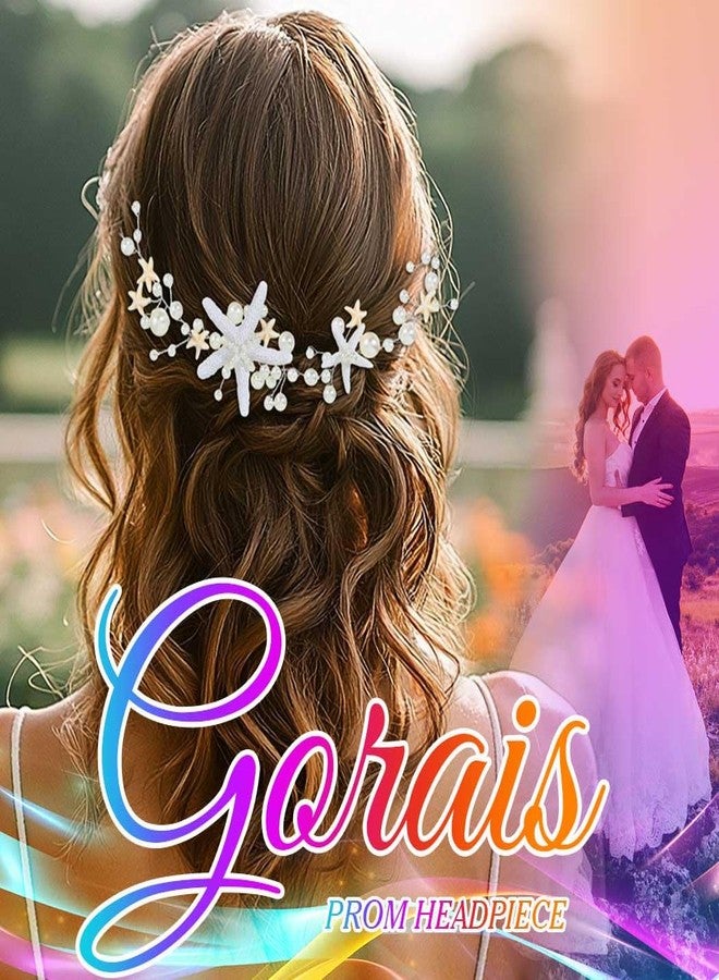 GORAIS Starfish Bride Wedding Hair Vine Silver Pearl Bridal Mermaid Headpiece Beach Hair Accessories Headband for Women and Girls - Image 3
