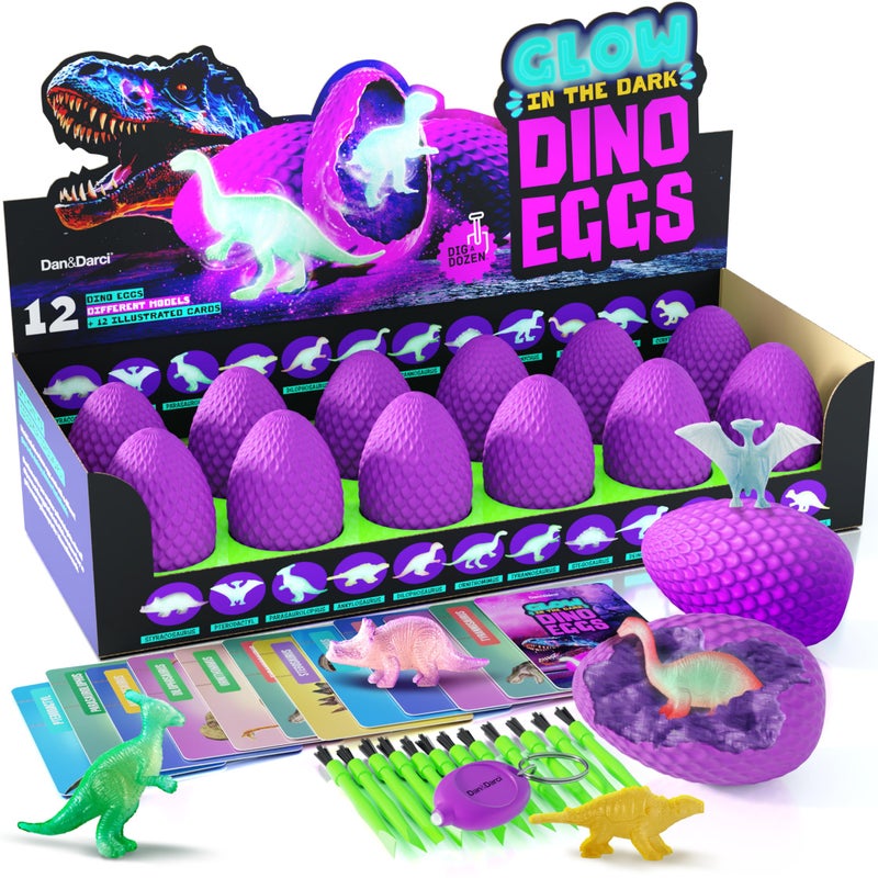 Dan&Darci Glow in The Dark Dino Eggs Dig Kit for Kids - Basket Stuffers - Dinosaur Egg Digging Toys for Boys & Girls Ages 8 Year Old Boy Toddler Gifts - Birthday Gift Ideas - Excavation Science - Image 1