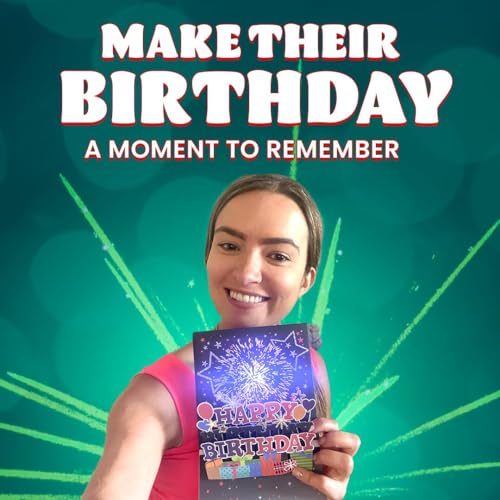 100 GREETINGS Fireworks Pop Up Happy Birthday Card - Singing Celebration Card with Light Show & Music, Unique Musical BDay Message for Women, Men, Mom, Grandma & Grandpa (1 LED) - Image 4