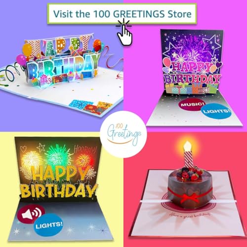 100 GREETINGS Fireworks Pop Up Happy Birthday Card - Singing Celebration Card with Light Show & Music, Unique Musical BDay Message for Women, Men, Mom, Grandma & Grandpa (1 LED) - Image 3