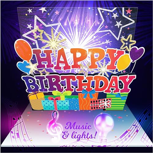 100 GREETINGS Fireworks Pop Up Happy Birthday Card - Singing Celebration Card with Light Show & Music, Unique Musical BDay Message for Women, Men, Mom, Grandma & Grandpa (1 LED) - Image 1