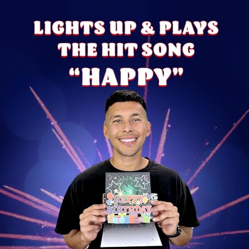 100 GREETINGS Fireworks Pop Up Happy Birthday Card - Singing Celebration Card with Light Show & Music, Unique Musical BDay Message for Women, Men, Mom, Grandma & Grandpa (1 LED) - Image 2