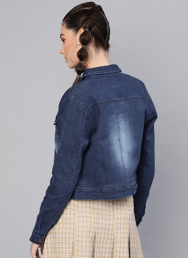 SASSAFRAS Blue Solid Denim Jacket for Women - Image 4
