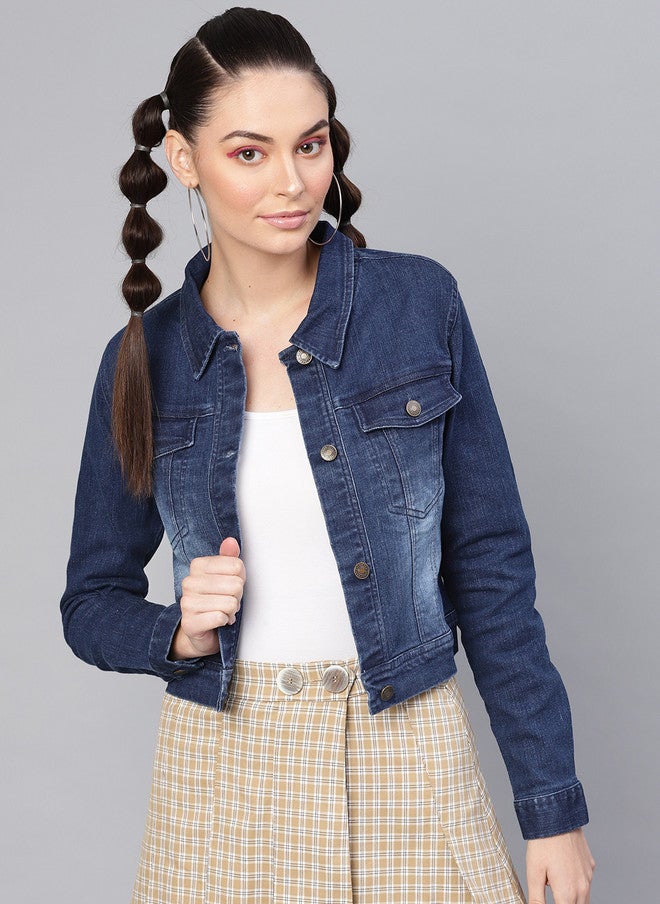 SASSAFRAS Blue Solid Denim Jacket for Women - Image 1