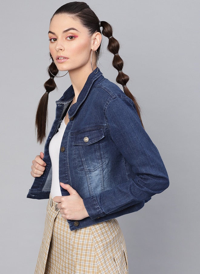 SASSAFRAS Blue Solid Denim Jacket for Women - Image 3