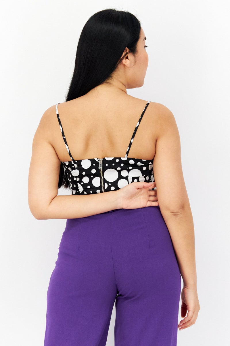 RIVER ISLAND Women Petite V-Neck Sleeveless Polka Dots Bralette Top, Black - Image 4