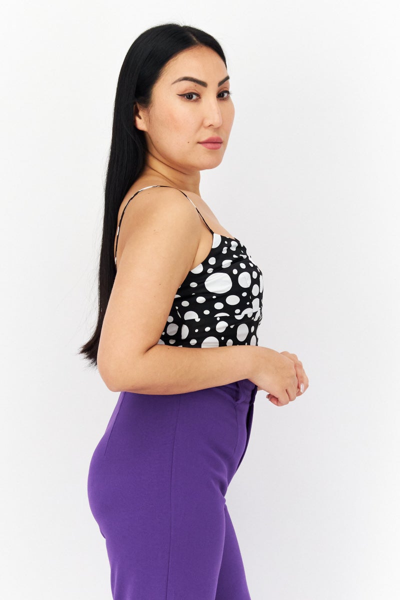 RIVER ISLAND Women Petite V-Neck Sleeveless Polka Dots Bralette Top, Black - Image 2