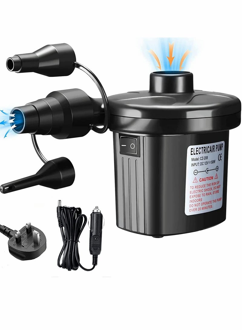 Portable Electric Air Pump with 3 Nozzles for Quick Inflation and Deflation, Suitable for Car and Air Mattress, 240V/12V DC - Image 1