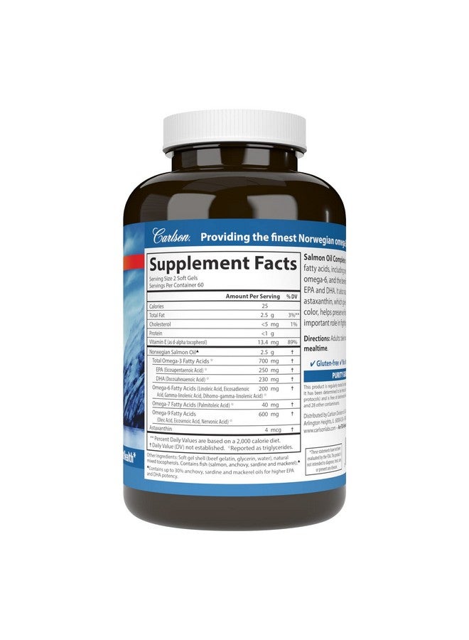Carlson Carlson - Salmon Oil Complete, 700 mg Omega-3s + Astaxanthin, Cardiovascular Support, Brain Function & Joint Health, 120 soft gels  - Image 2