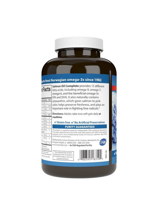 Carlson Carlson - Salmon Oil Complete, 700 mg Omega-3s + Astaxanthin, Cardiovascular Support, Brain Function & Joint Health, 120 soft gels  - Image 3